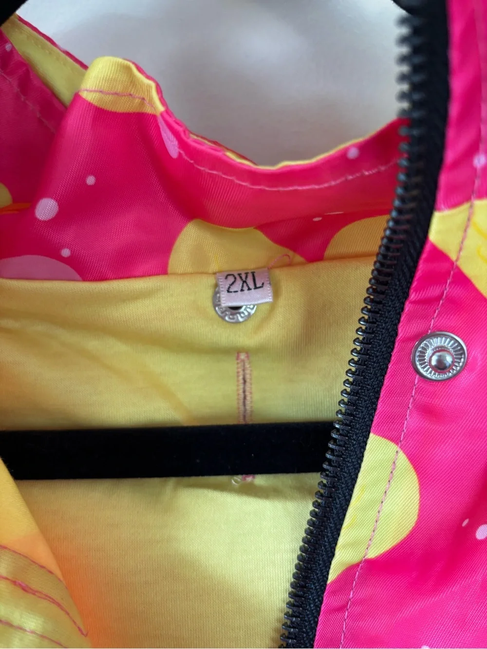 Bright Pink Rubber Duck Print Dog HDE Rain Poncho with Yellow Lining 2XL